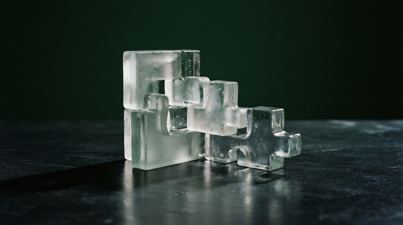 Geometric glass blocks fitted together like puzzle pieces
