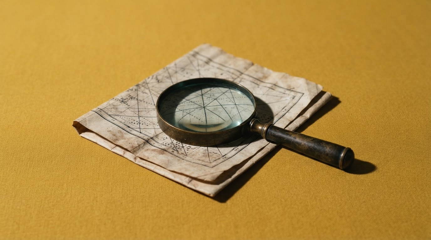Lupa sobre un mapa estilizado representando la fase de búsqueda y diagnóstico en el WHOIS.
