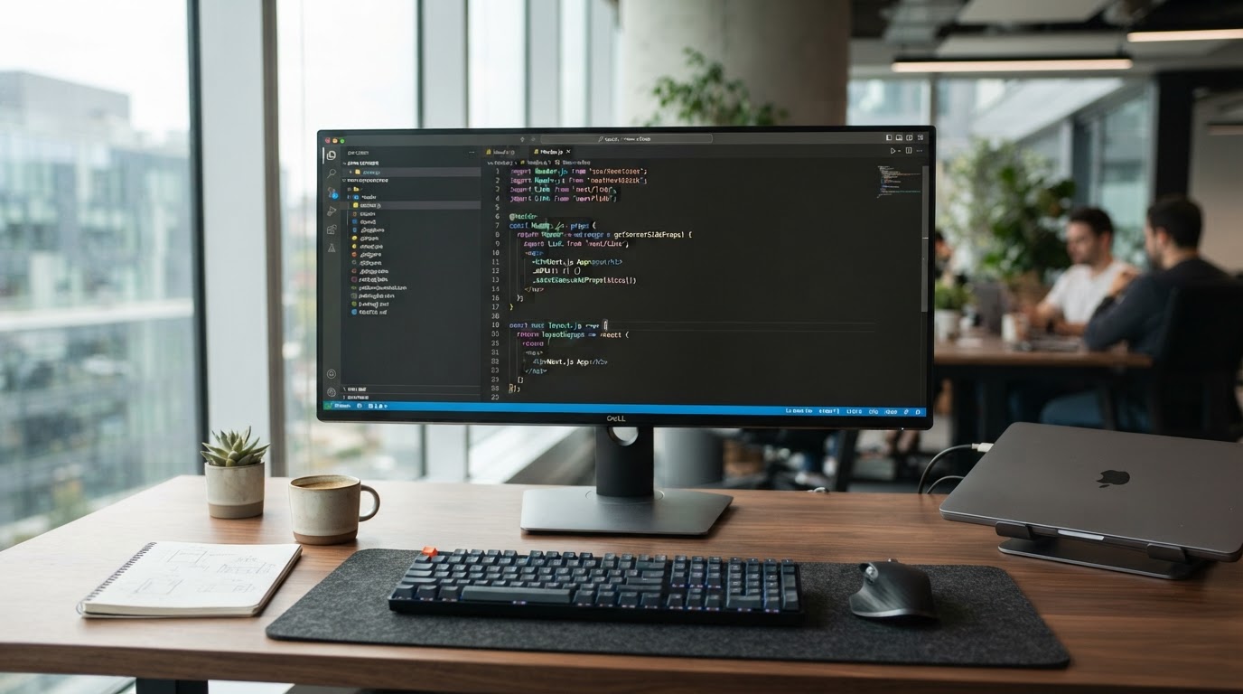 Interfaz de código Next.js demostrando la corrección de error de hidratación en React